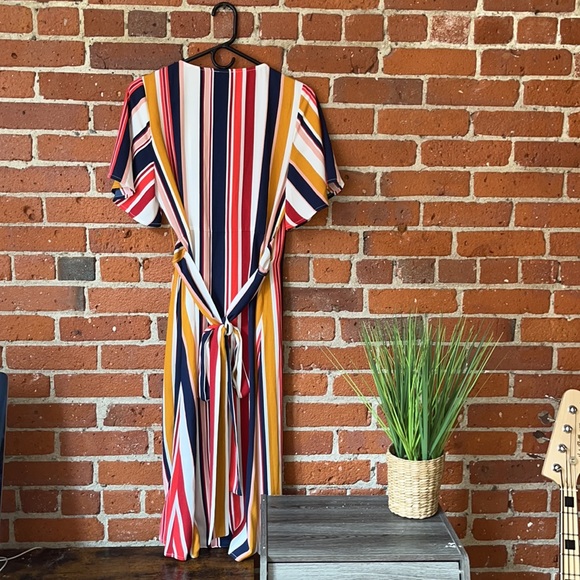 Halogen Dress Wrap Tie Back Multi Color Striped Size Small - Picture 6 of 7